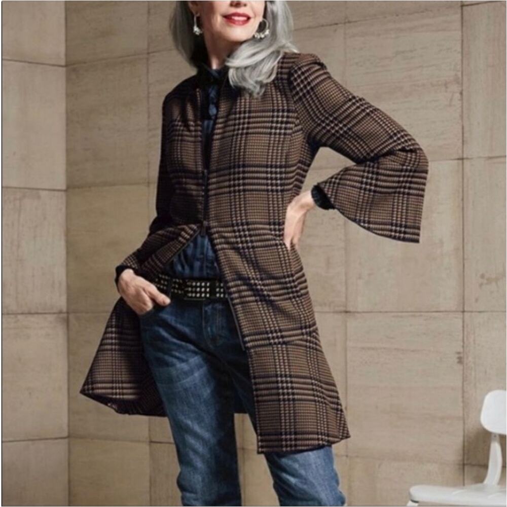 CAbi  3902 Plaid Flounce Jacket Zip Front Size S Small